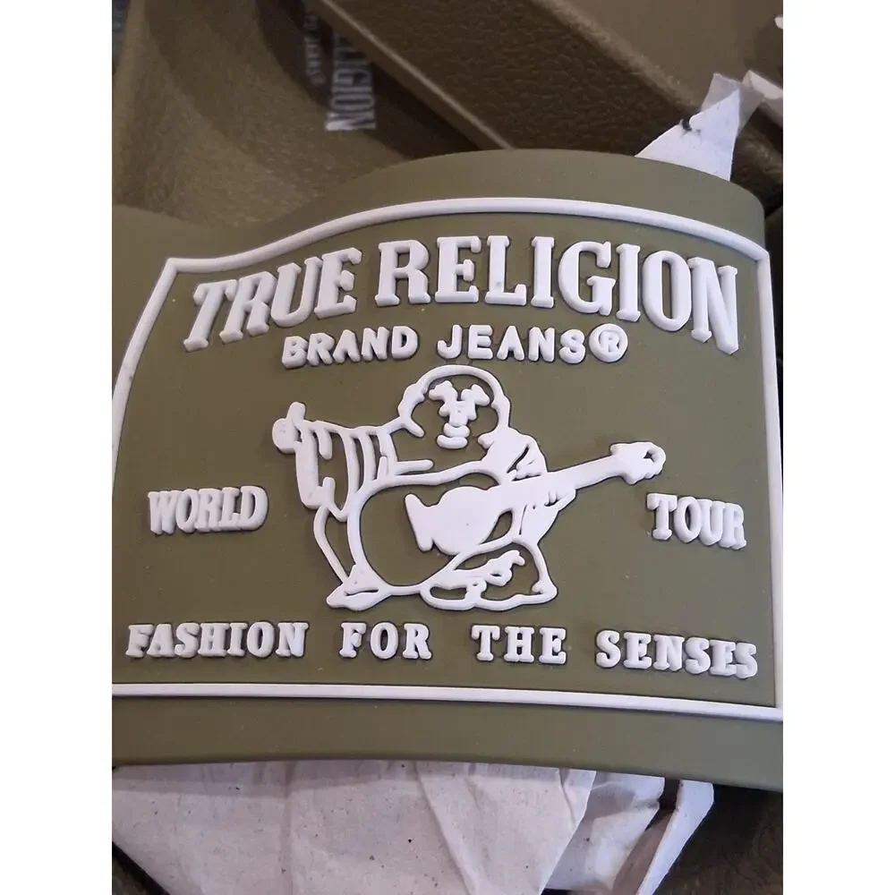 True Religion Olive Green And White Kendrick Slides Men's size 8 Slip On NEW!